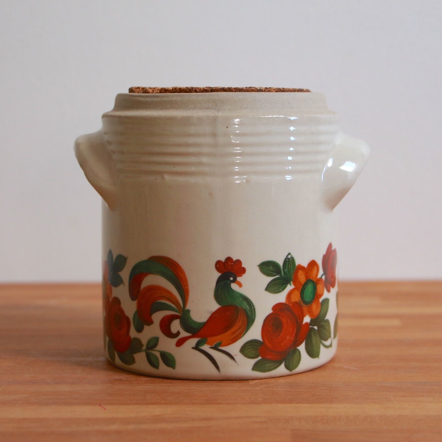 Pot décor coq et fleurs