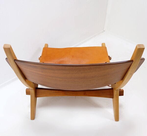 Fauteuil lounge vintage de style scandinave en bois et cuir