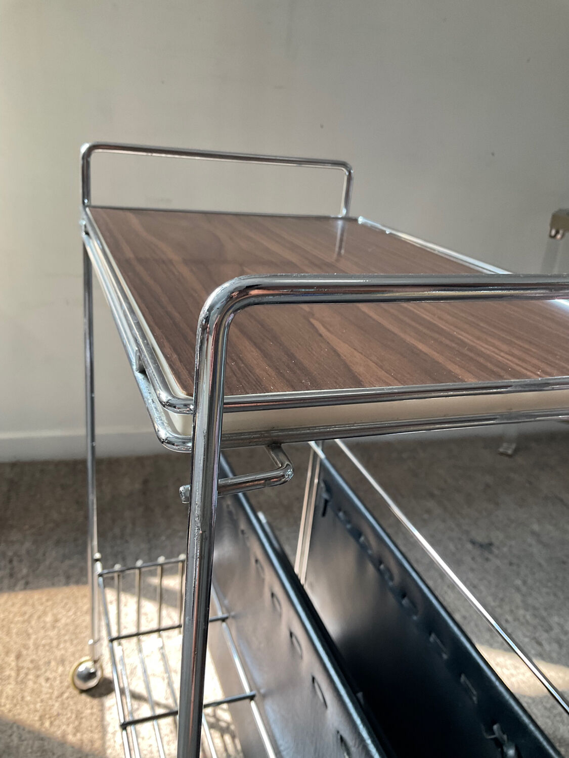 Vintage side table on wheels 60s