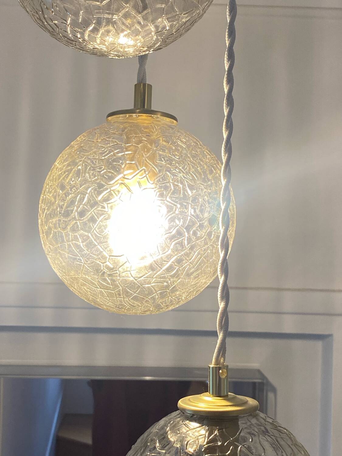 Triple pendant light with vintage glass globes