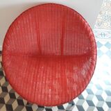 Armchair basket red vintage style frame metal seat wicker rattan scoubidou
