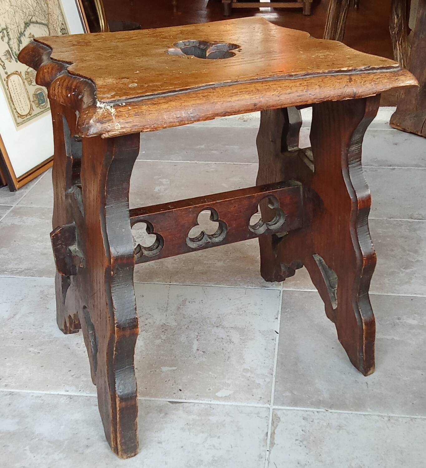 Pair of antique carved wooden stools