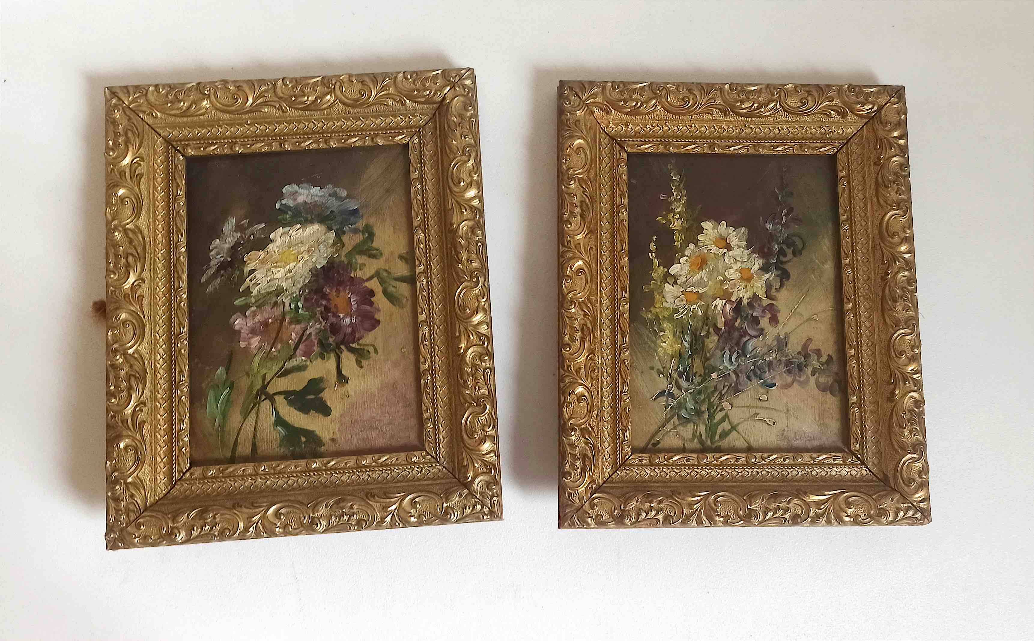 Pair of paintings Late 19th century 30 x 24 cm "bouquet duo"
