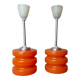 Pair Mid Century Modern MCM orange glass hanging lamps