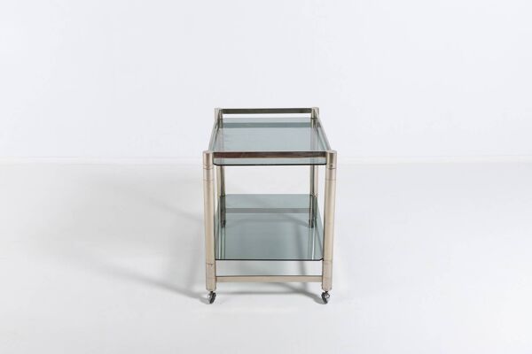 Chariot de service/table d'appoint italien moderne en acier chromé, années 1970