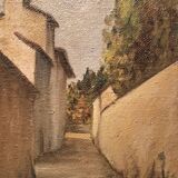 Antique painting from the late 19th century, a view of the village, oil on canvas