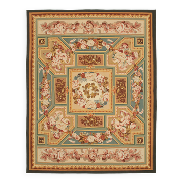 Handmade European Vintage Aubusson Kilim 281 cm x 361 cm