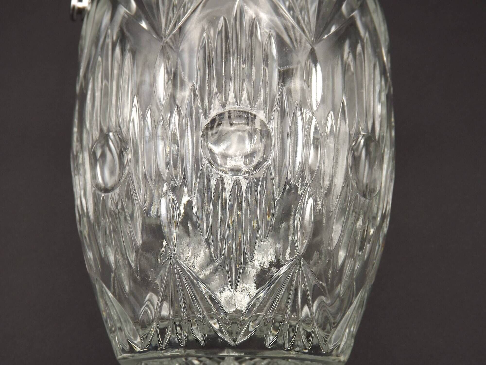 Quality Cut Glass French Vintage Ice Bucket Silver Metal Carry Handle 4507