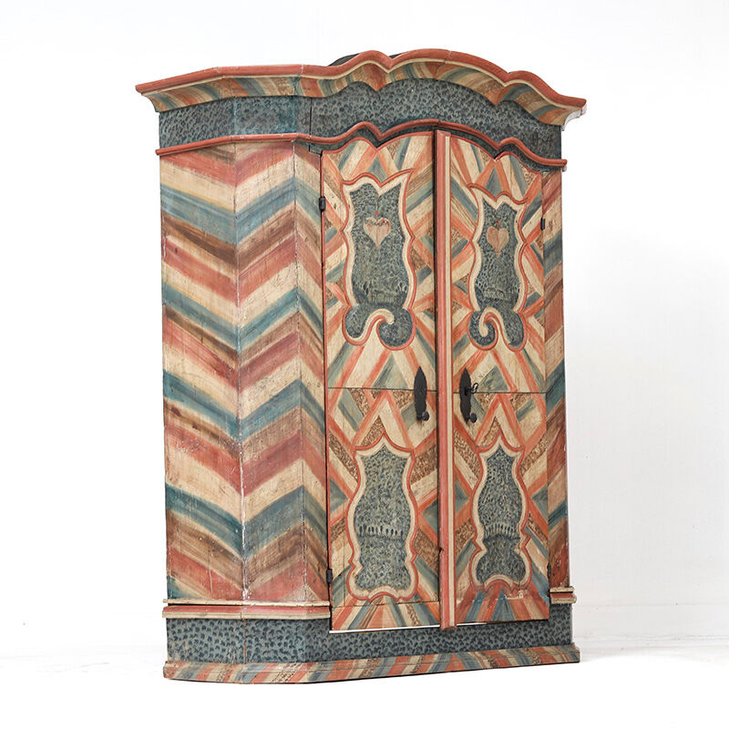 Armoire de mariage peinte en art populaire rustique exceptionnel de 1784