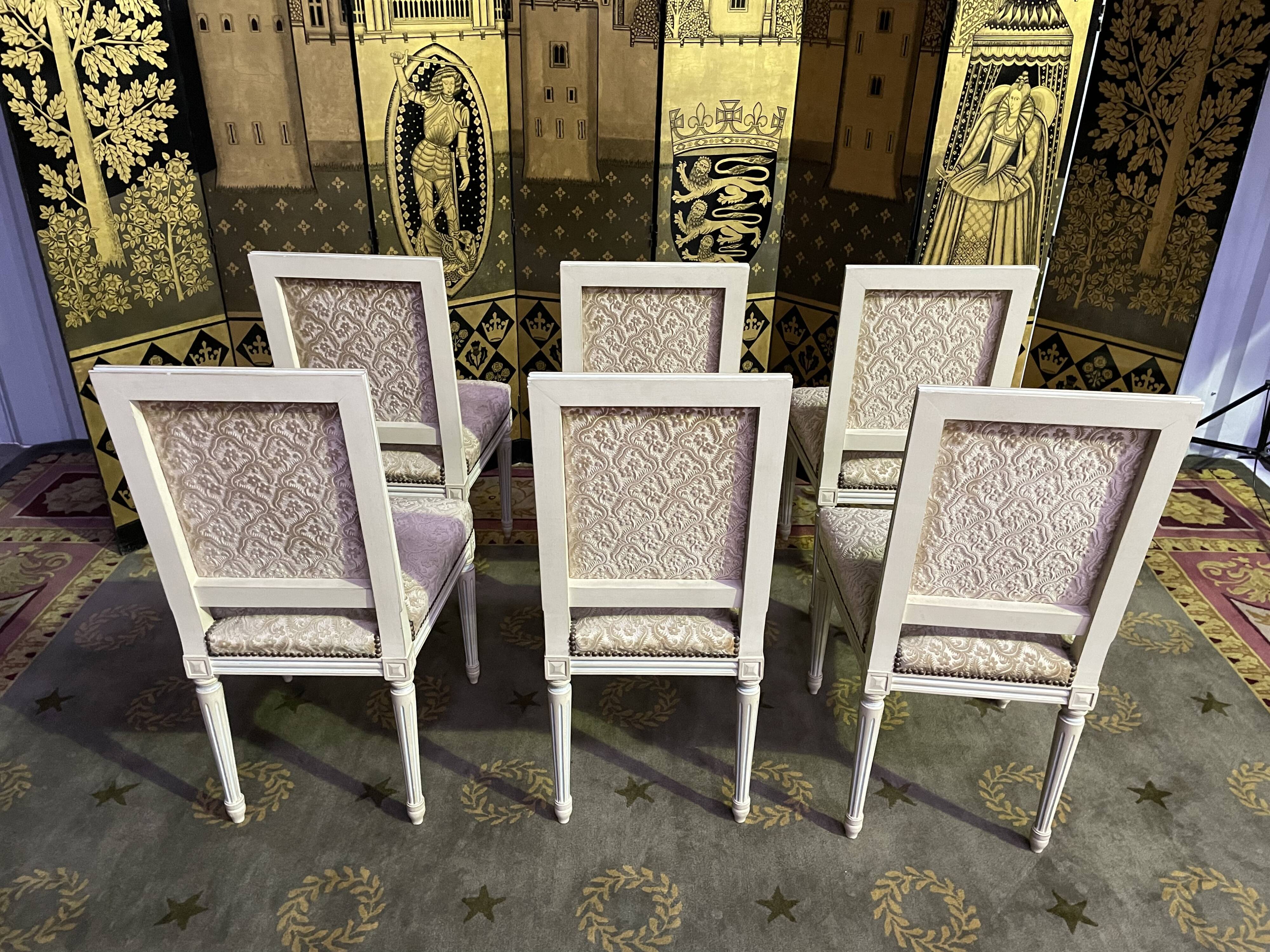 Suite of 6 Louis XVI style chairs in embossed velvet