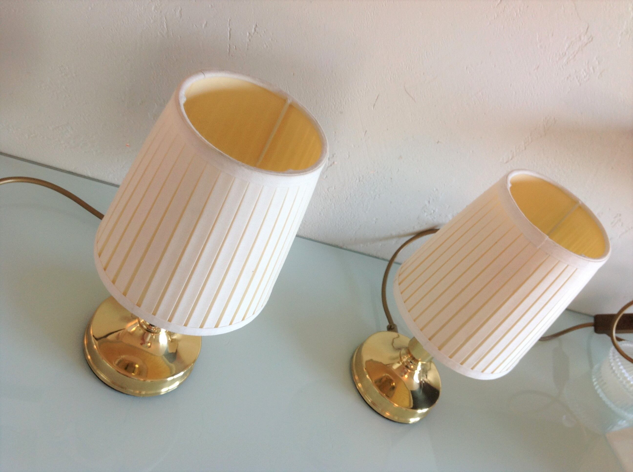 Pair of bedside lamps in golden metal and lampshade creme / vintage years 60-70