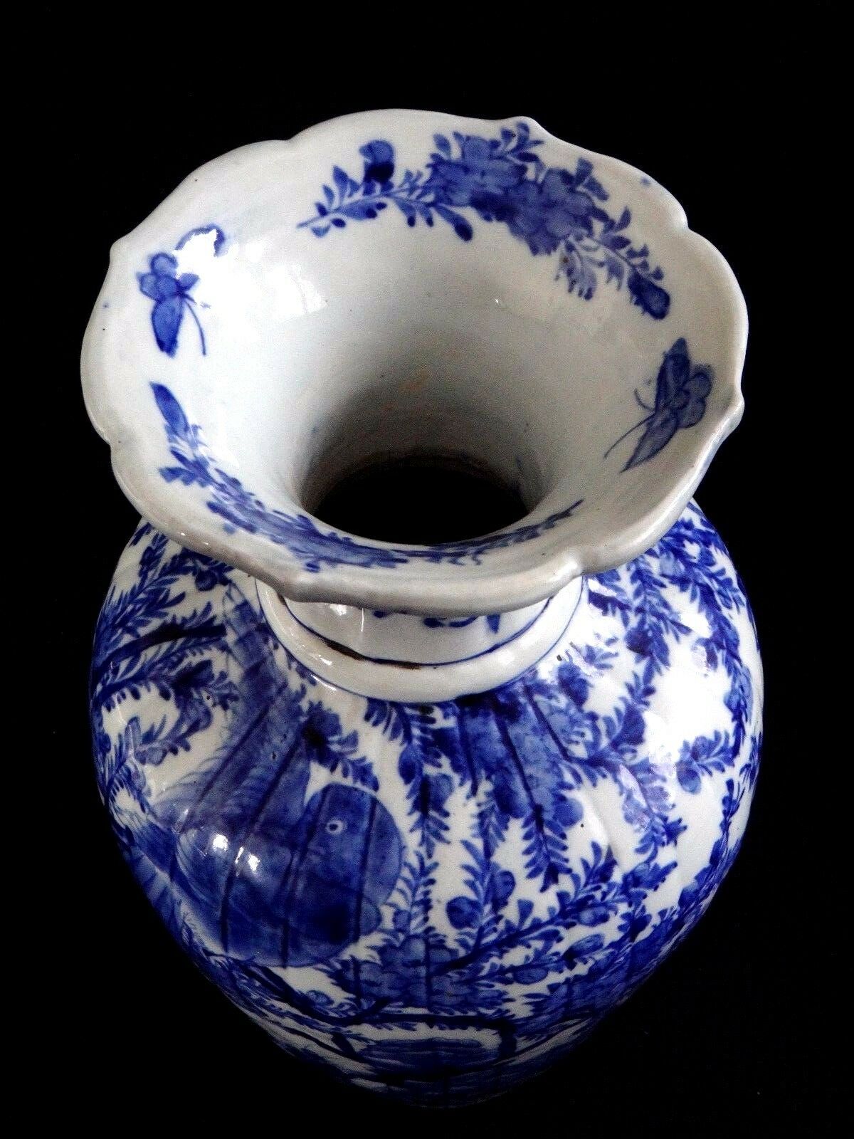 Japanese vase white blue 54cm bird JapanXIX