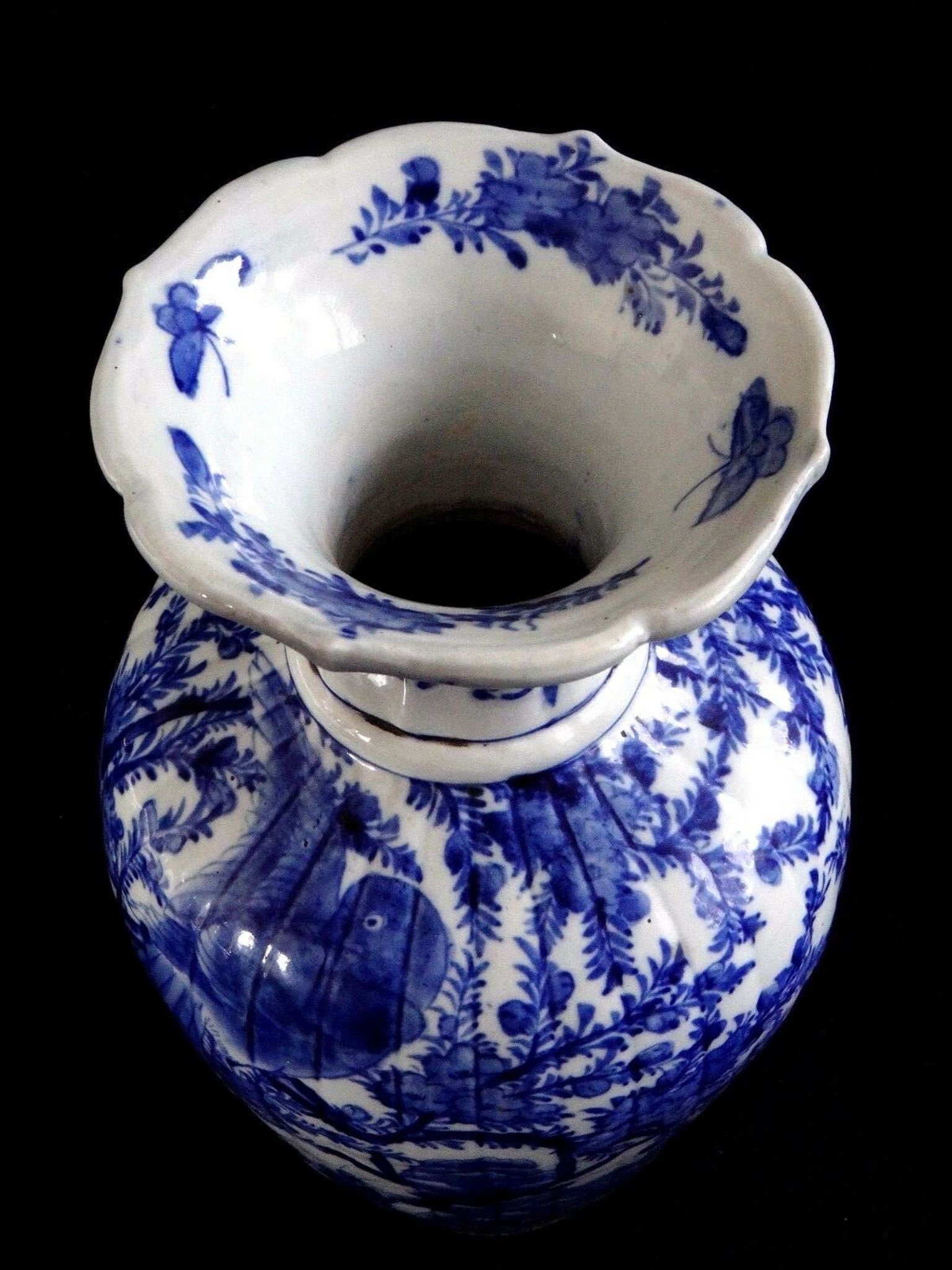 Japanese vase white blue 54cm bird JapanXIX