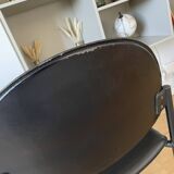 2 chaises en métal et cuir noir dans le goût de Pierre Paulin, Italie