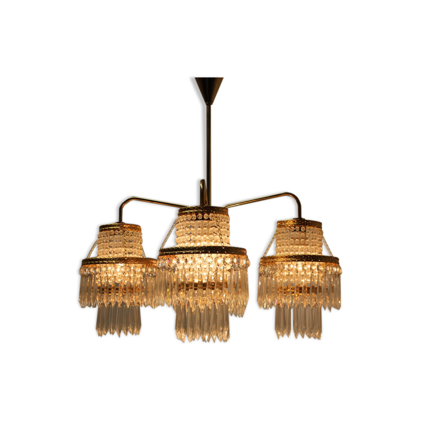 1950s, vintage crystal brass chandelier, železnobrodské sklo,czechoslovakia