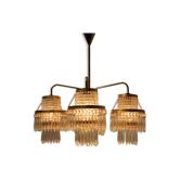 Années 1950, lustre en laiton cristal vintage, železnobrodské sklo, tchécoslovaquie