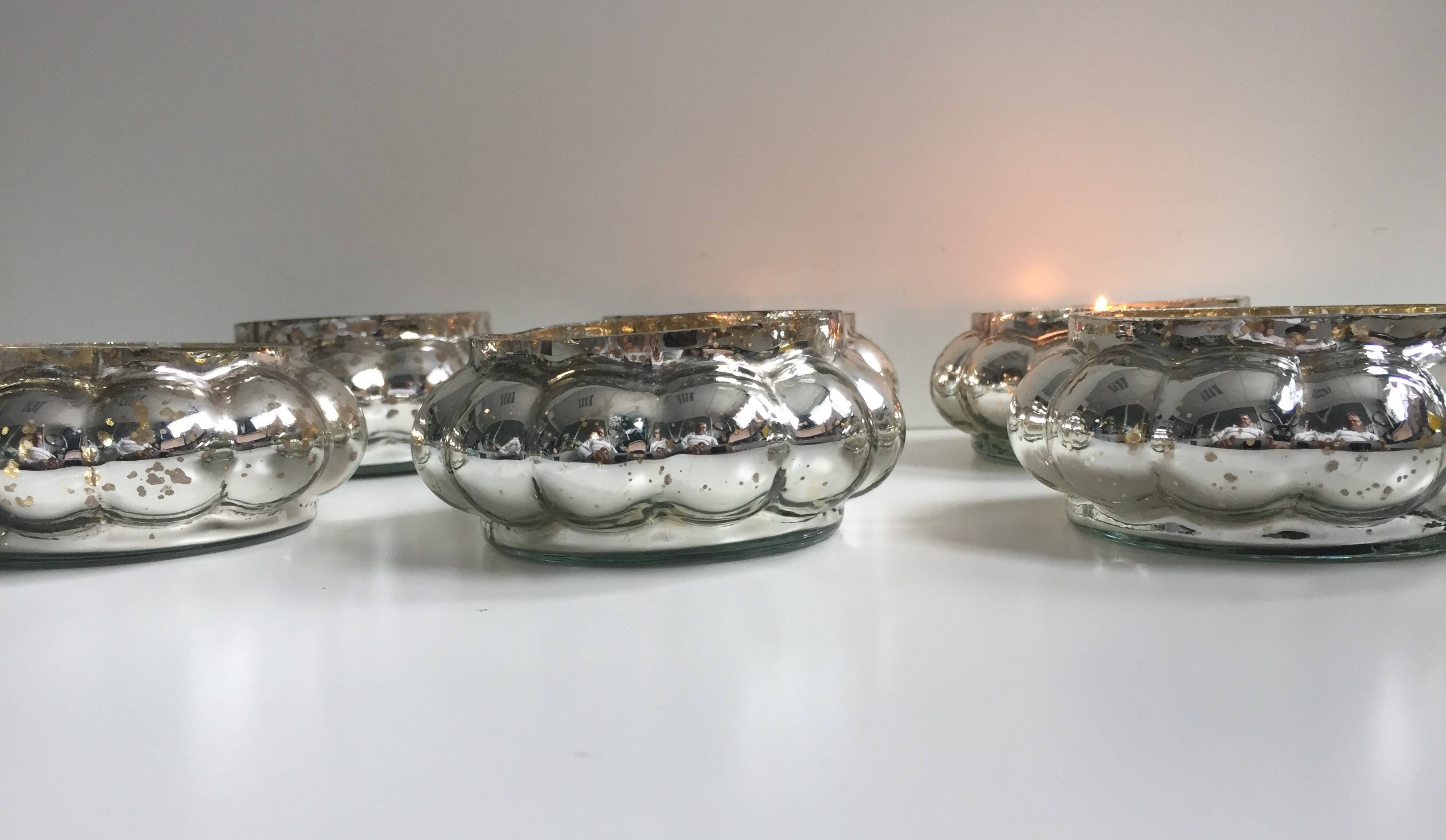 Set of 6 Mercurized Silver Glass Tealight Holders