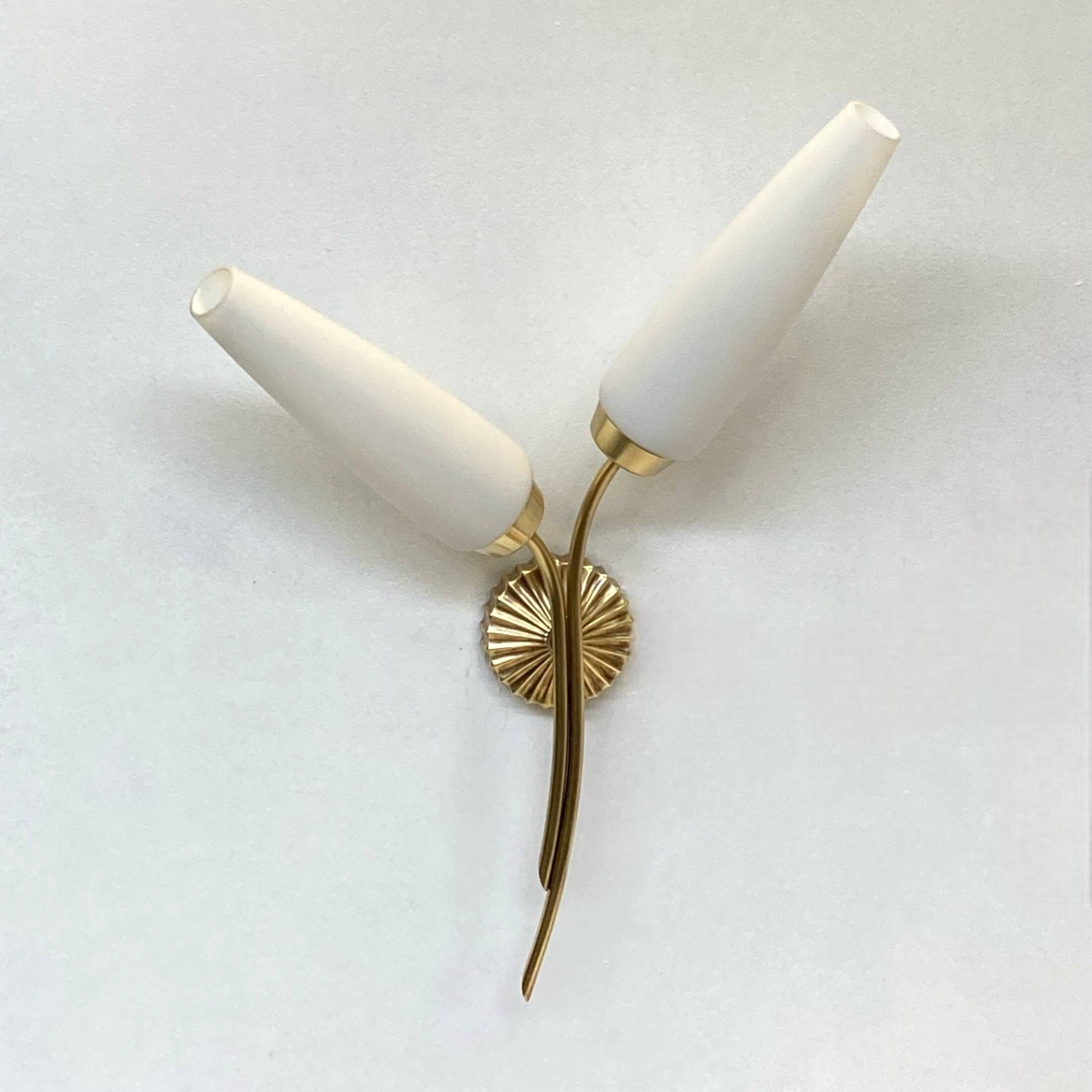 Large double brass wall light and white opaline glass tulips LAMP-7111