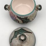 Vintage candy jar in enameled ceramic from Vallauris with thistle decoration