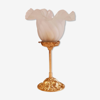 Lampe à poser globe tulipe vintage et laiton