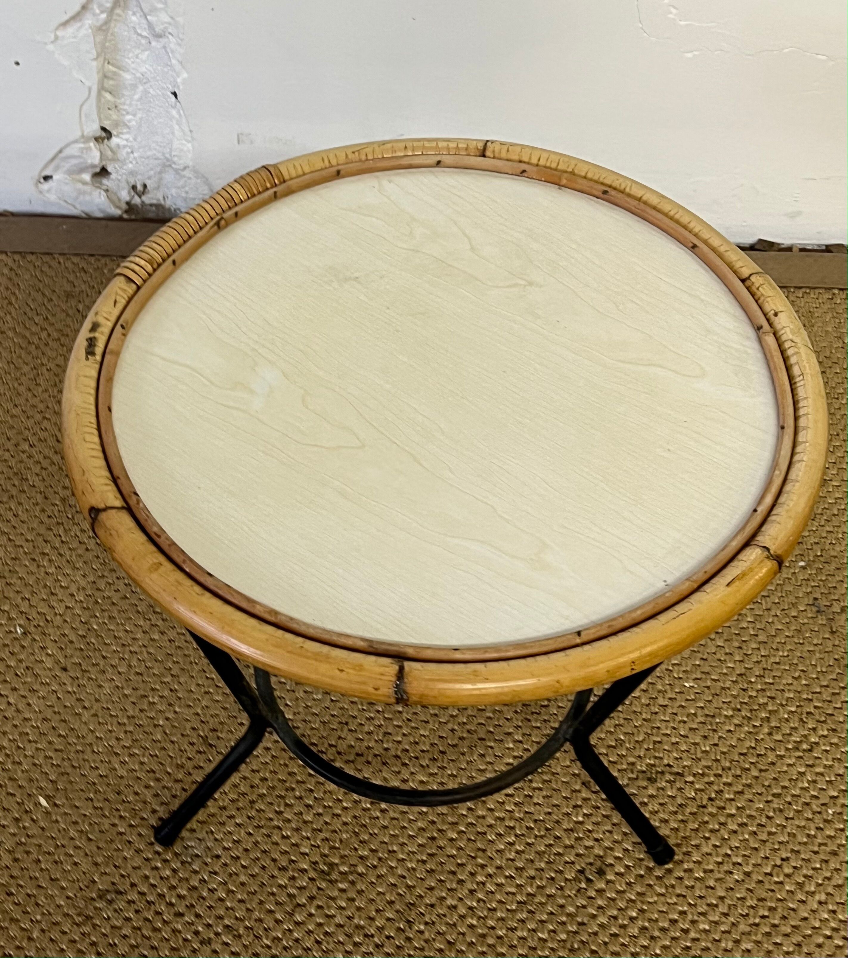 Round rattan side table
