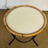 Round rattan side table