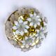 Large Italian Murano glass white frosted flowers ceiling flush mount, 1970s