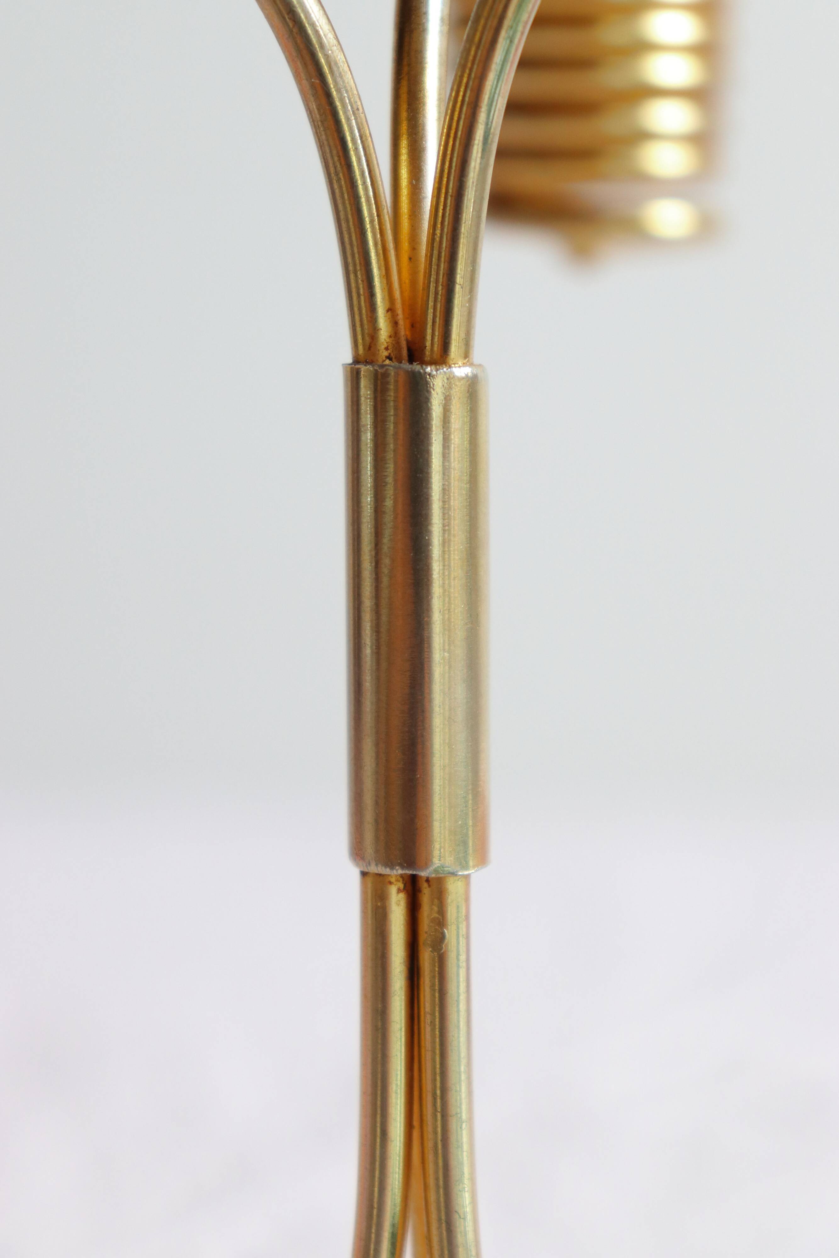 Pair of Vintage Rockabilly Style Gold Brass Spiral Tripod Candlestick Holders