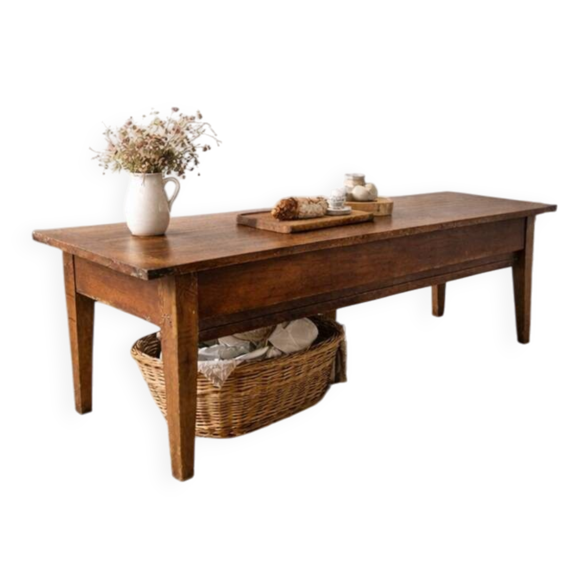 Table, old wooden kneading trough.