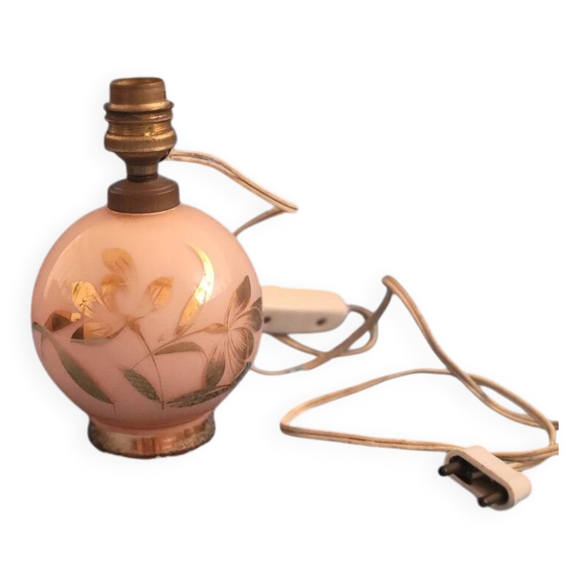 Antique lamp base with globe from the early 20th century.