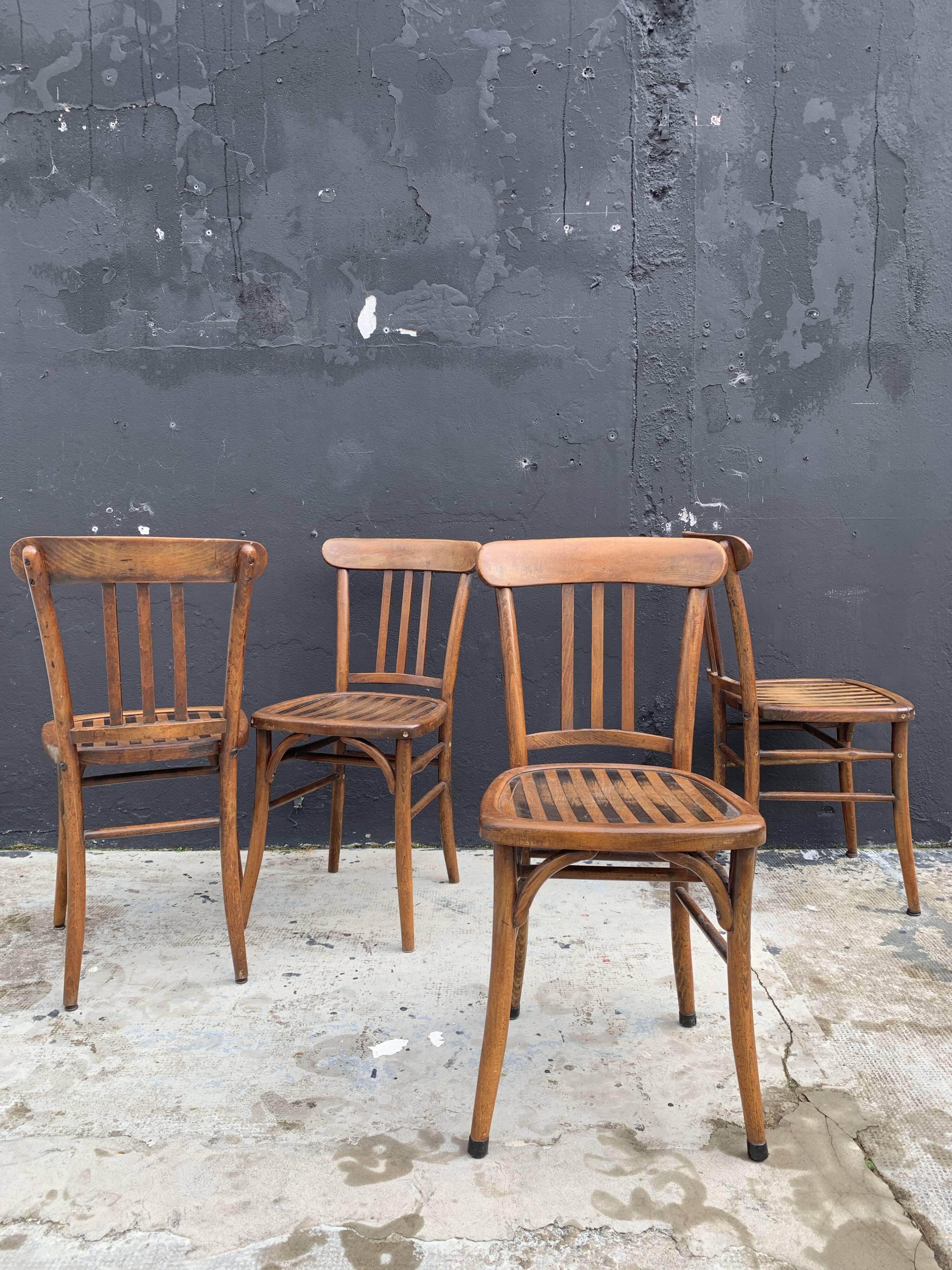 Set of 4 curved wooden bistro chairs