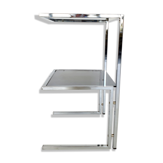 Chromed metal bedside table and smoked glass