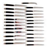 Set of 25 knives with ebony wood handles and stainless steel blades in Art Deco style.