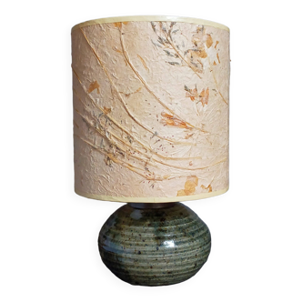 Lampe d'appoint vintage en grès émaillé, abat-jour herbier