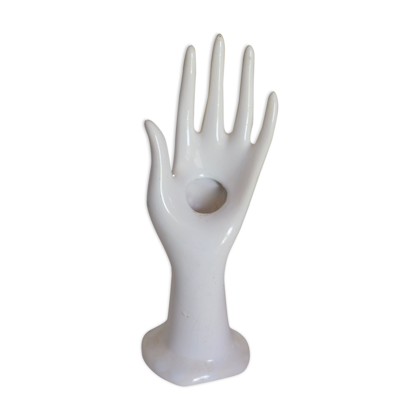 Hand baguier jewelry display or white porcelain vase 70s Vallauris