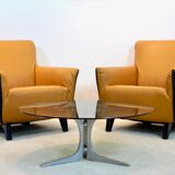 Artifort F330 ‘Cordoba’ Lounge Chairs in Soft Ochre Leather by Gerard van den Berg