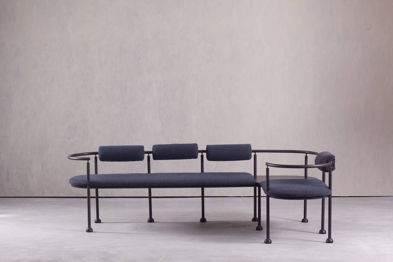 Postmodern steel and fabric bench, Italy, 1990s