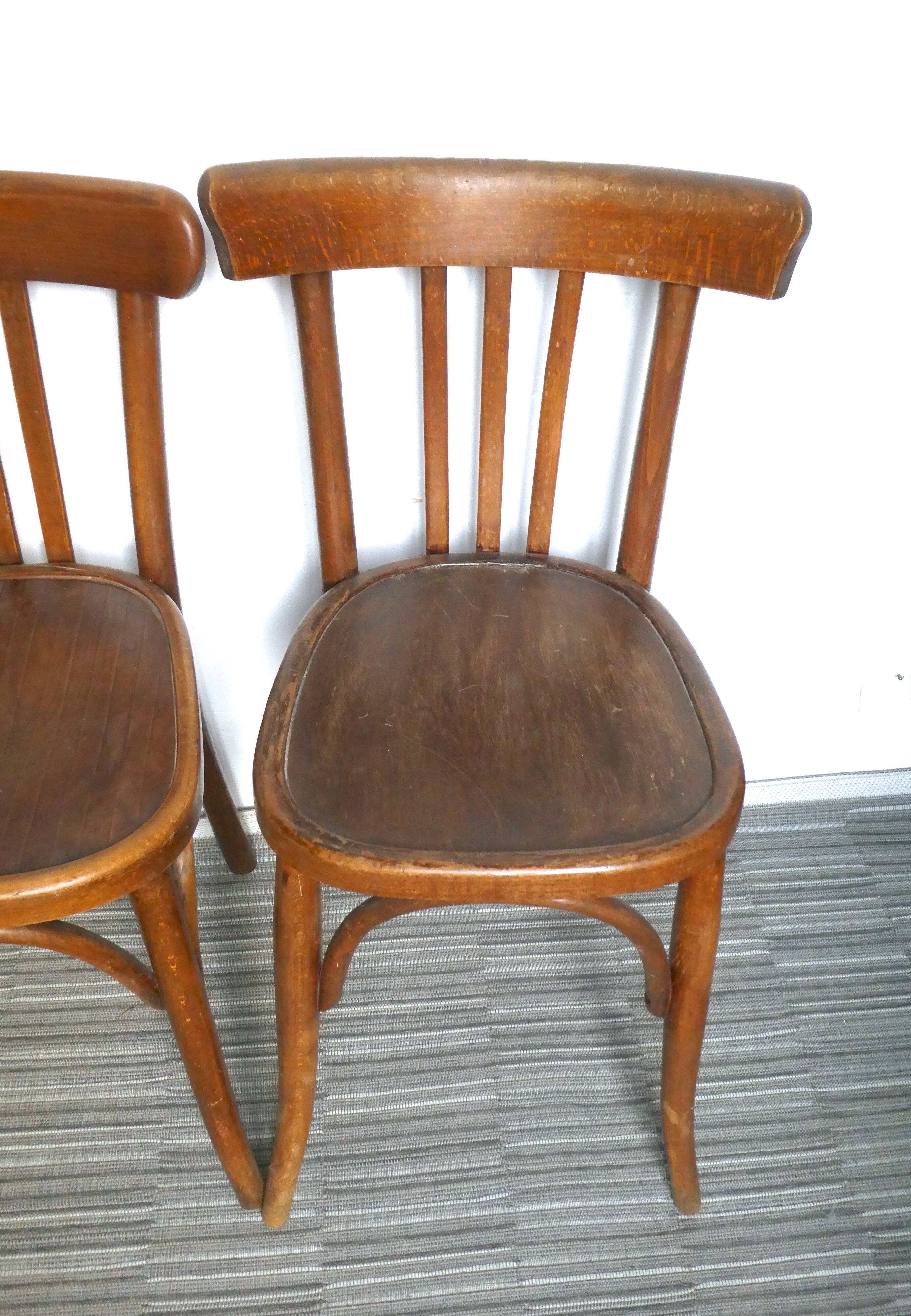 Pair of bistro Mahieu and Fischel bentwood chairs