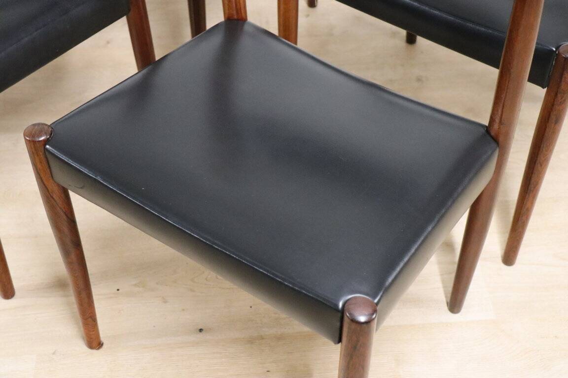 Set of 4 Scandinavian Danish chairs in rosewood and skai, 1960