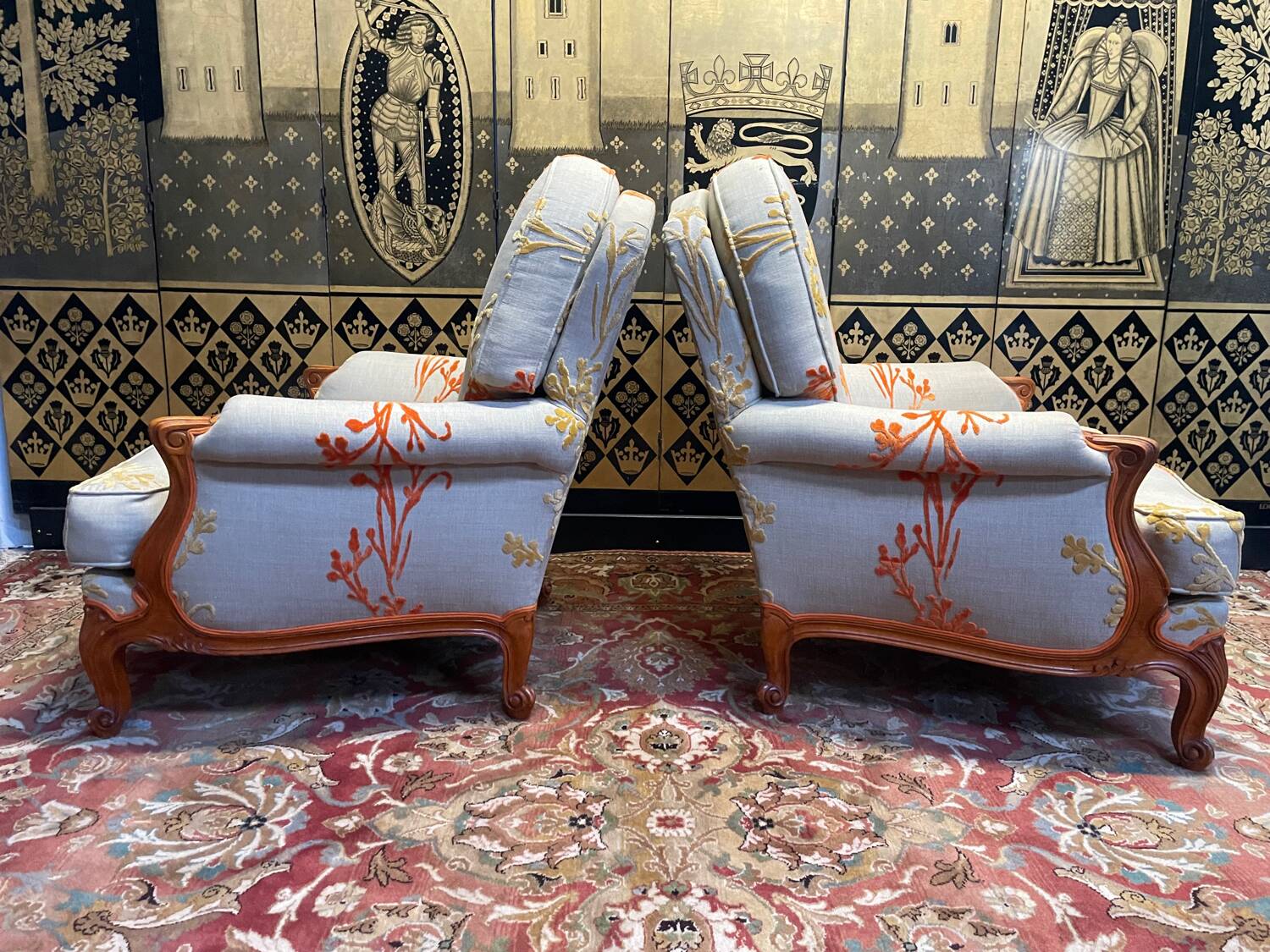 Pair of Louis XV style bergere armchairs