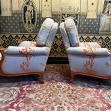 Paire de fauteuils bergères de style Louis XV