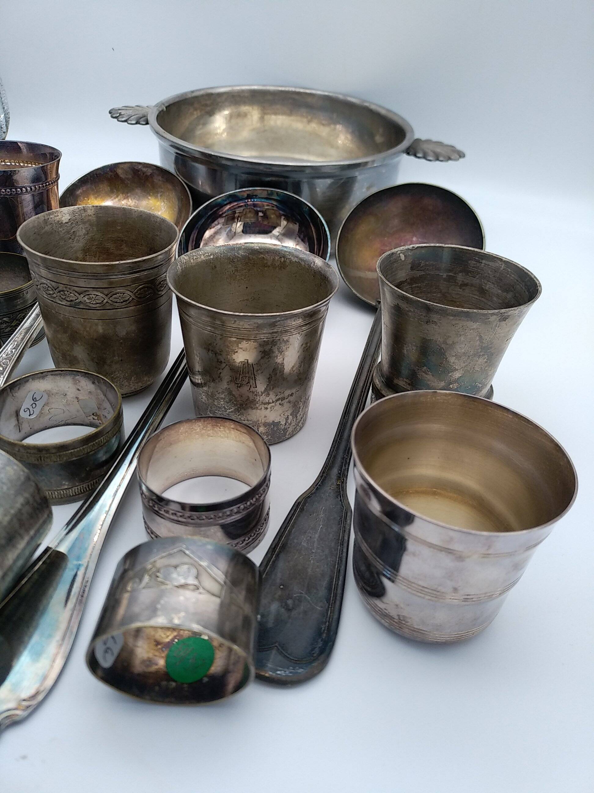 Egg cups, ladles, timpani. christofle, ercuis, sfam. silver plated.