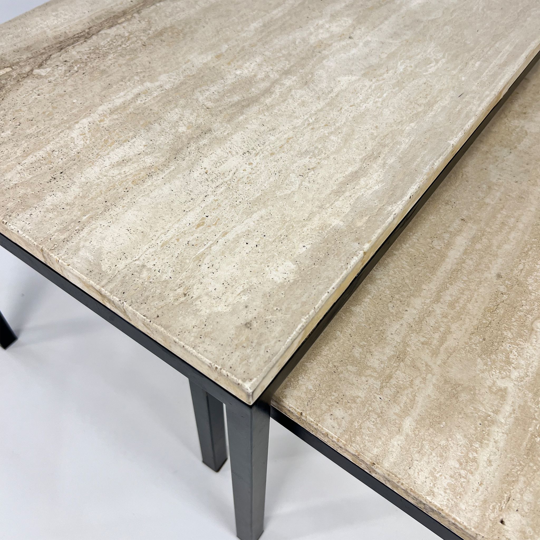 Set of 2 mid century travertine and steel coffee tables, 1960s