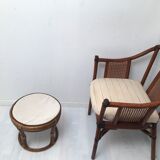 Rattan armchair with its footrest 70s