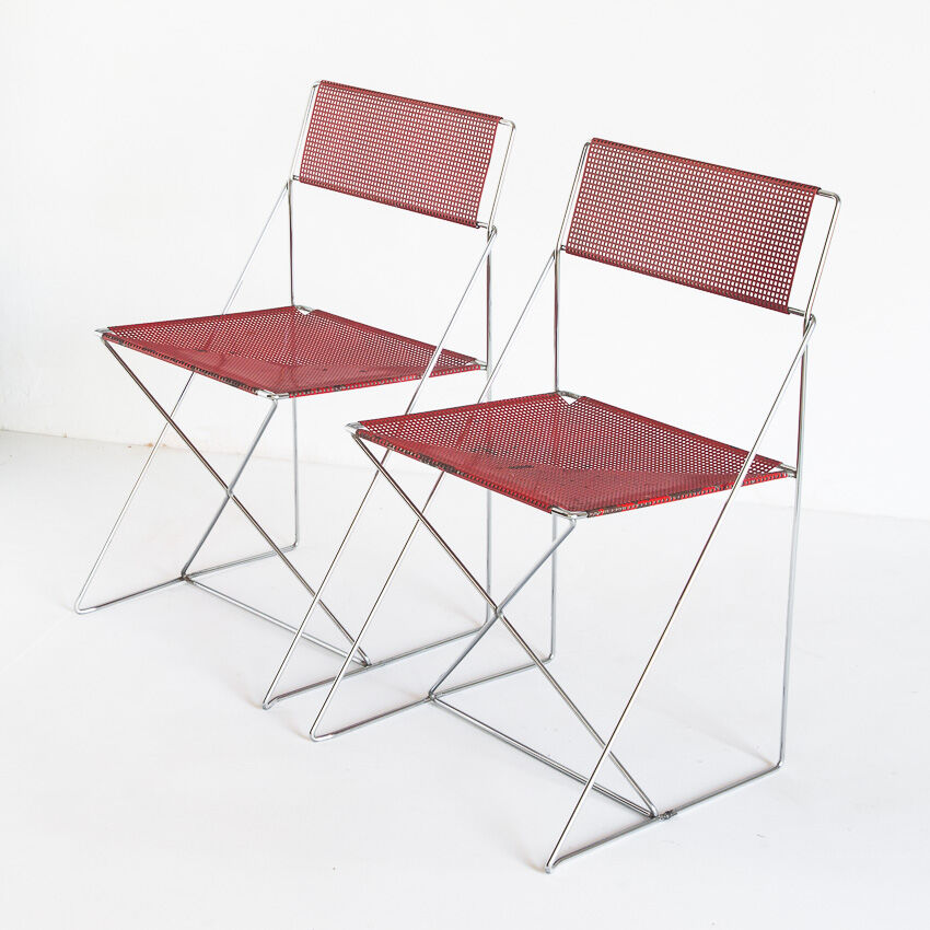 Pair of vintage X-Line chairs in enamelled and chromed metal by N.J. Haugesen for Bent Krogh