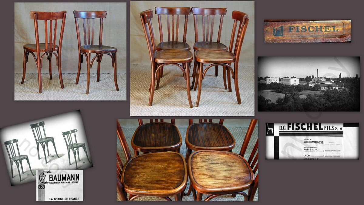 Set of 4 chairs bistro Fischel Wissembourg, 1930s
