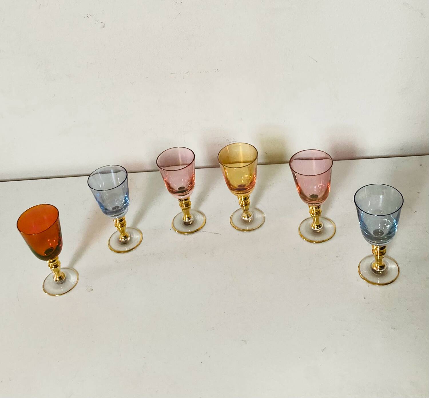 6 blown crystal liqueur glasses from Bohemia, 1960s