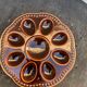Dish plate for 8 eggs slurry in glazed ceramic brown vintage