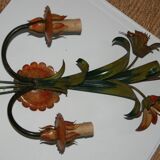 Pair of vintage floral wall sconces in Italian Florentine style metal.