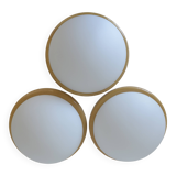 Set of 3 vintage sconces wood glass minimalist wall lamps flush mount light